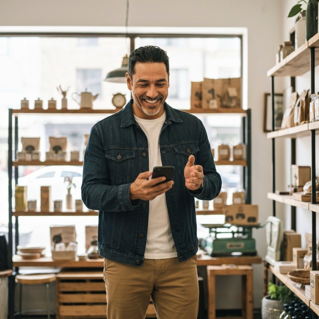 Business owner confidently on the phone